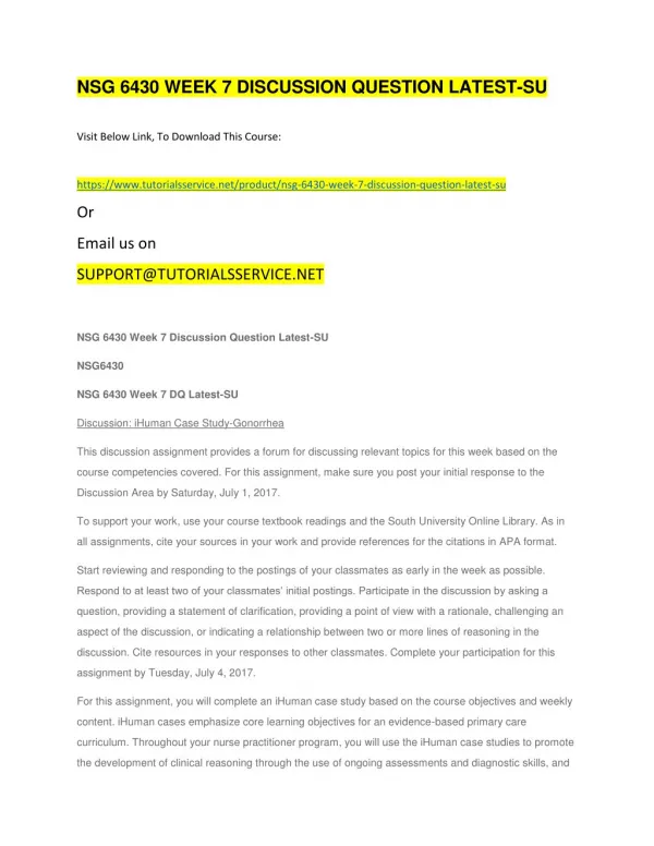 nsg 6430 week 7 discussion question latest su