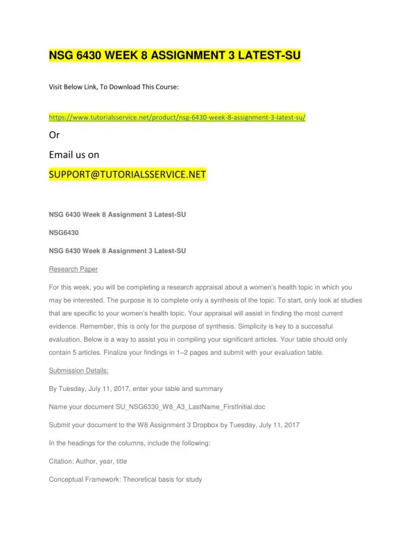 nsg 6430 week 8 assignment 3 latest su