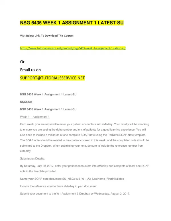 nsg 6435 week 1 assignment 1 latest su