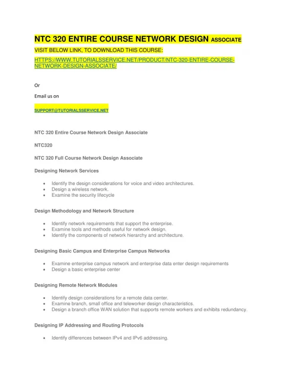 ntc 320 entire course network design associate