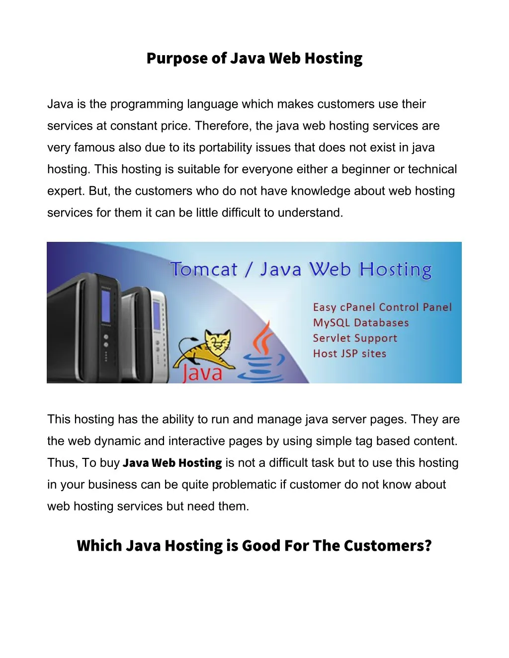purpose of java web hosting