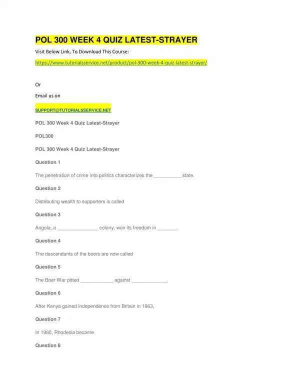 pol 300 week 4 quiz latest strayer