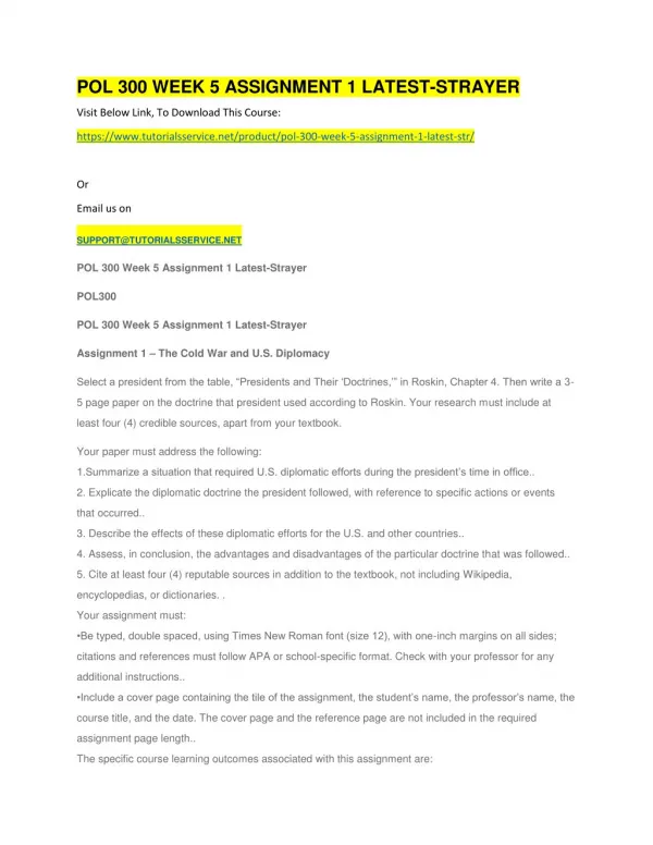 pol 300 week 5 assignment 1 latest strayer