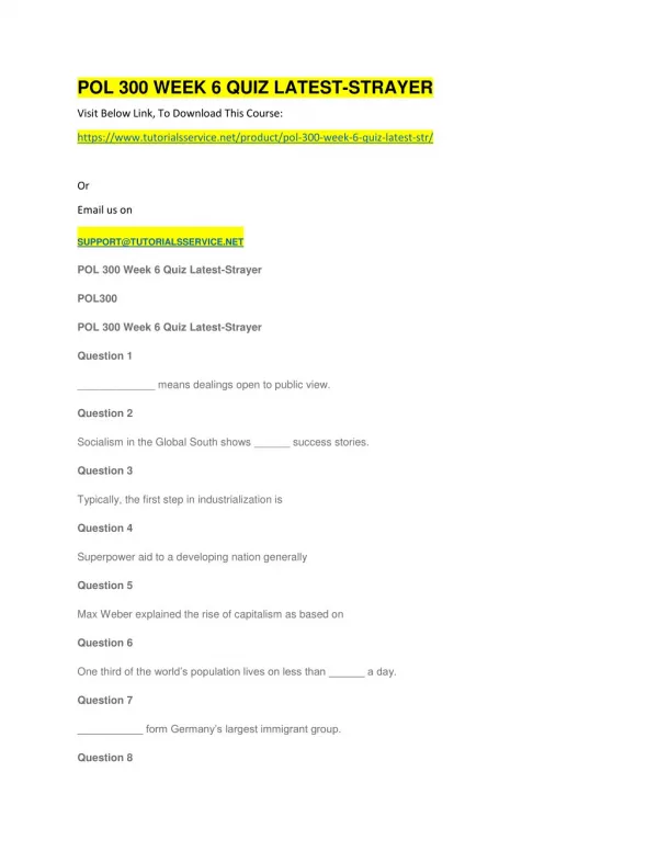 pol 300 week 6 quiz latest strayer
