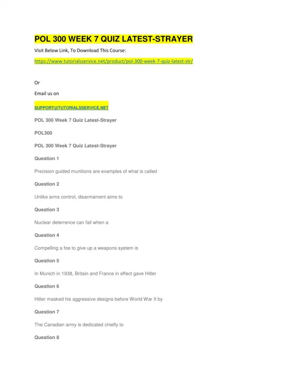 pol 300 week 7 quiz latest strayer