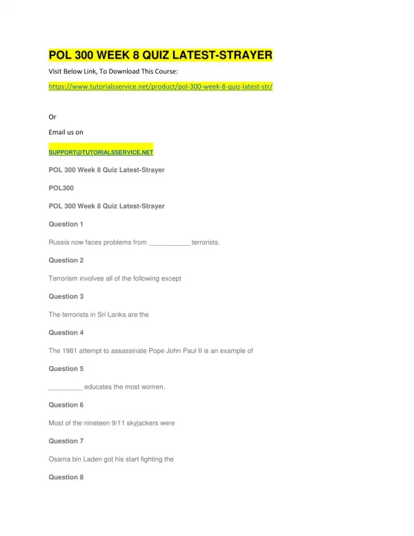 pol 300 week 8 quiz latest strayer