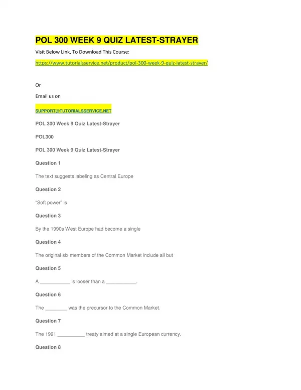 pol 300 week 9 quiz latest strayer