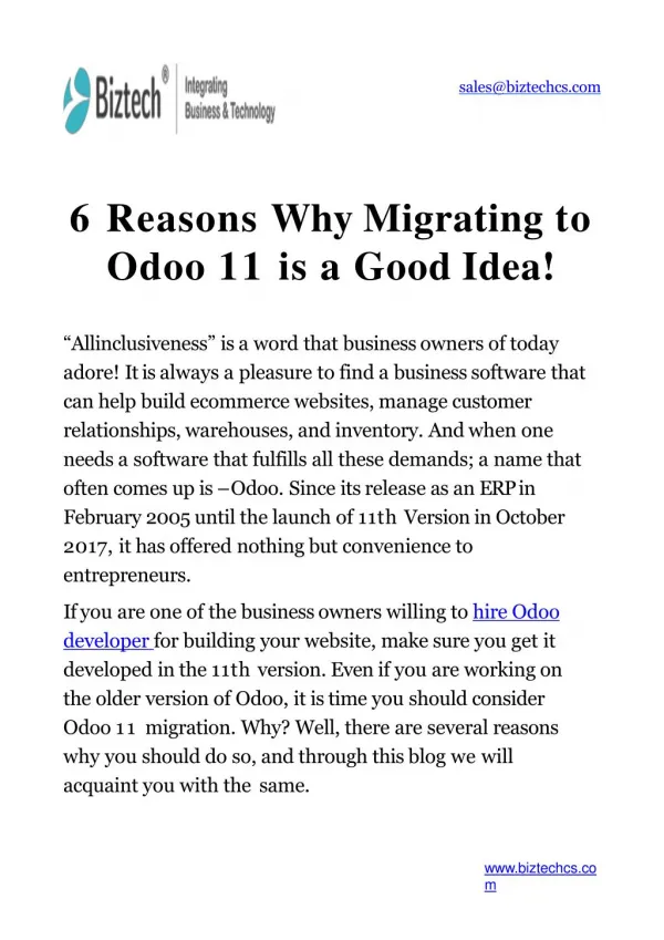6 Reasons Why Migrating to Odoo 11 is a Good Idea!