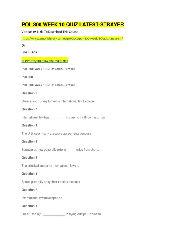 pol 300 week 10 quiz latest strayer