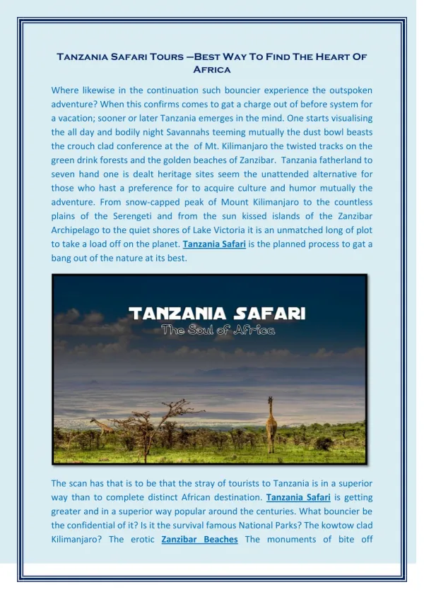 Tanzania Safari Tours –Best Way To Find The Heart Of Africa