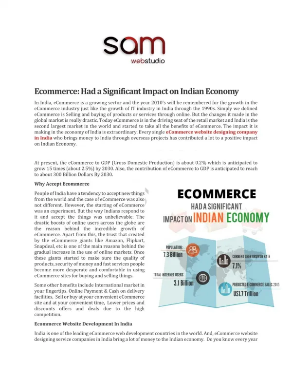 Ecommerce: Had a Significant Impact on Indian Economy