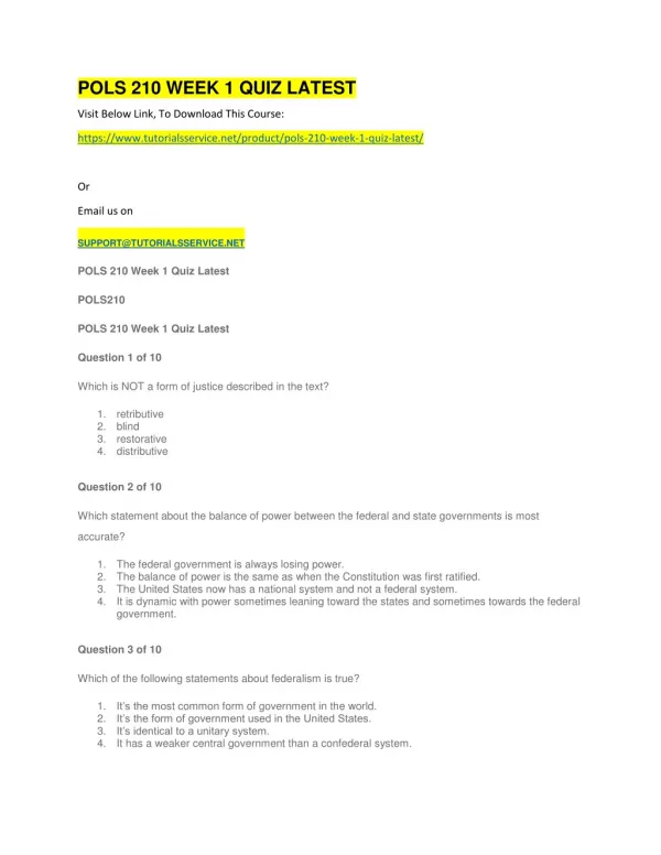pols 210 week 1 quiz latest