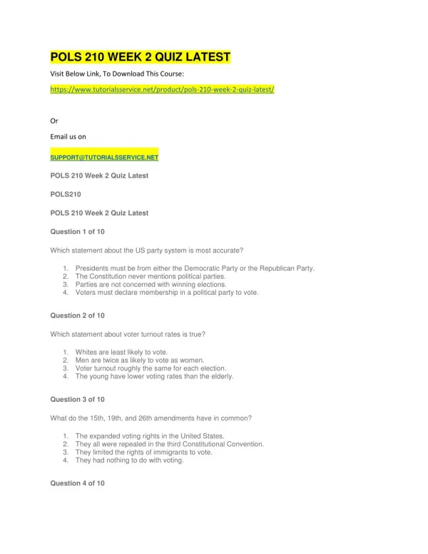 pols 210 week 2 quiz latest