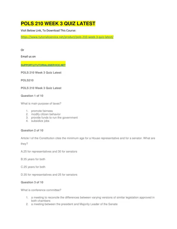 pols 210 week 3 quiz latest