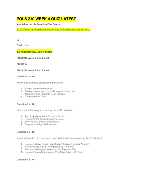 pols 210 week 4 quiz latest