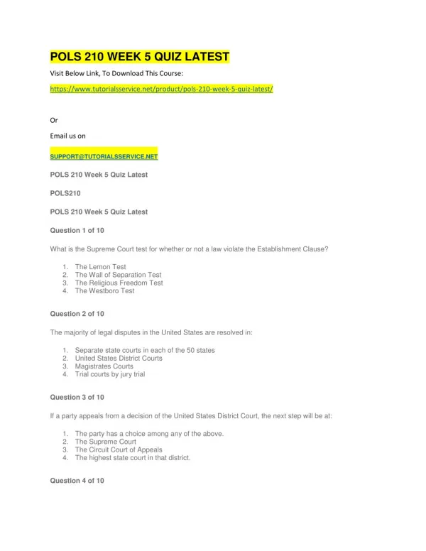 pols 210 week 5 quiz latest