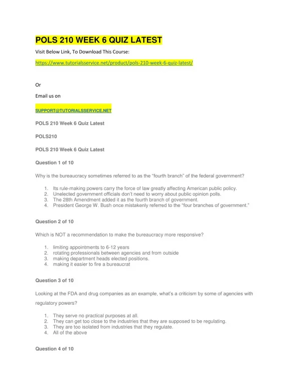 pols 210 week 6 quiz latest
