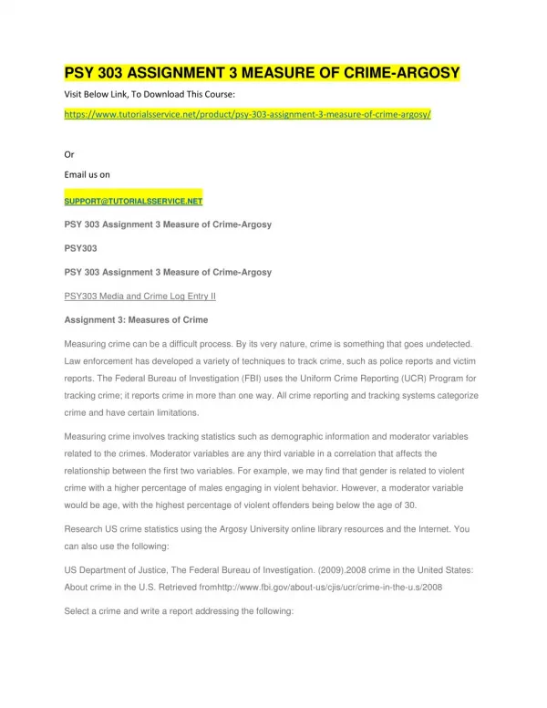 psy 303 assignment 3 measure of crime argosy