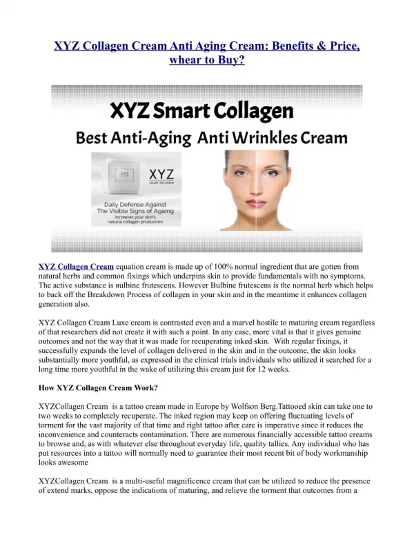 XYZ Collagen Cream Anti Aging Cream: Benefits & Price, whear to Buy?