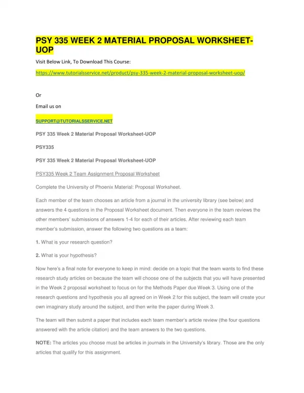 psy 335 week 2 material proposal worksheet uop