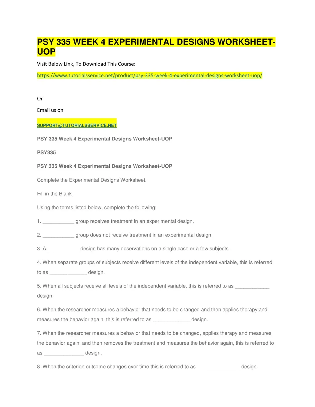 psy 335 week 4 experimental designs worksheet uop