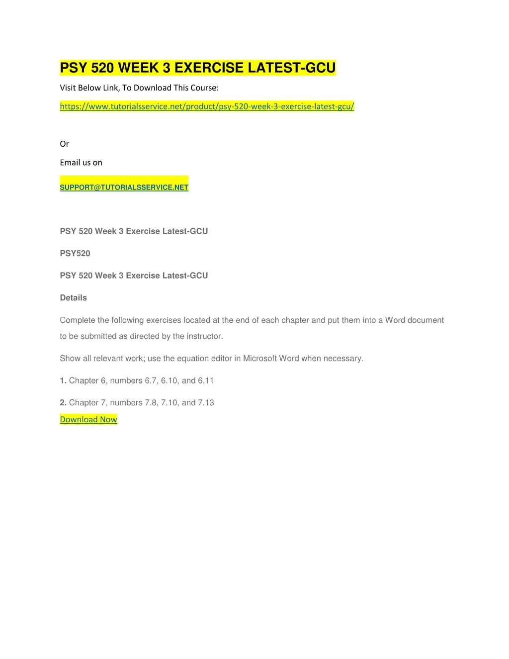 psy 520 week 3 exercise latest gcu