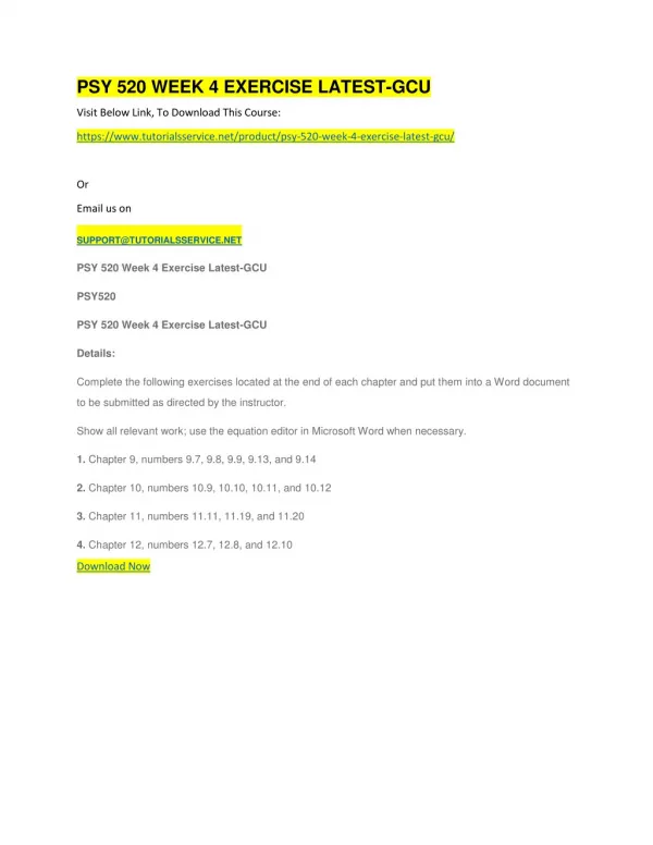 psy 520 week 4 exercise latest gcu