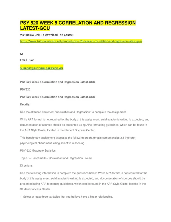 psy 520 week 5 correlation and regression latest