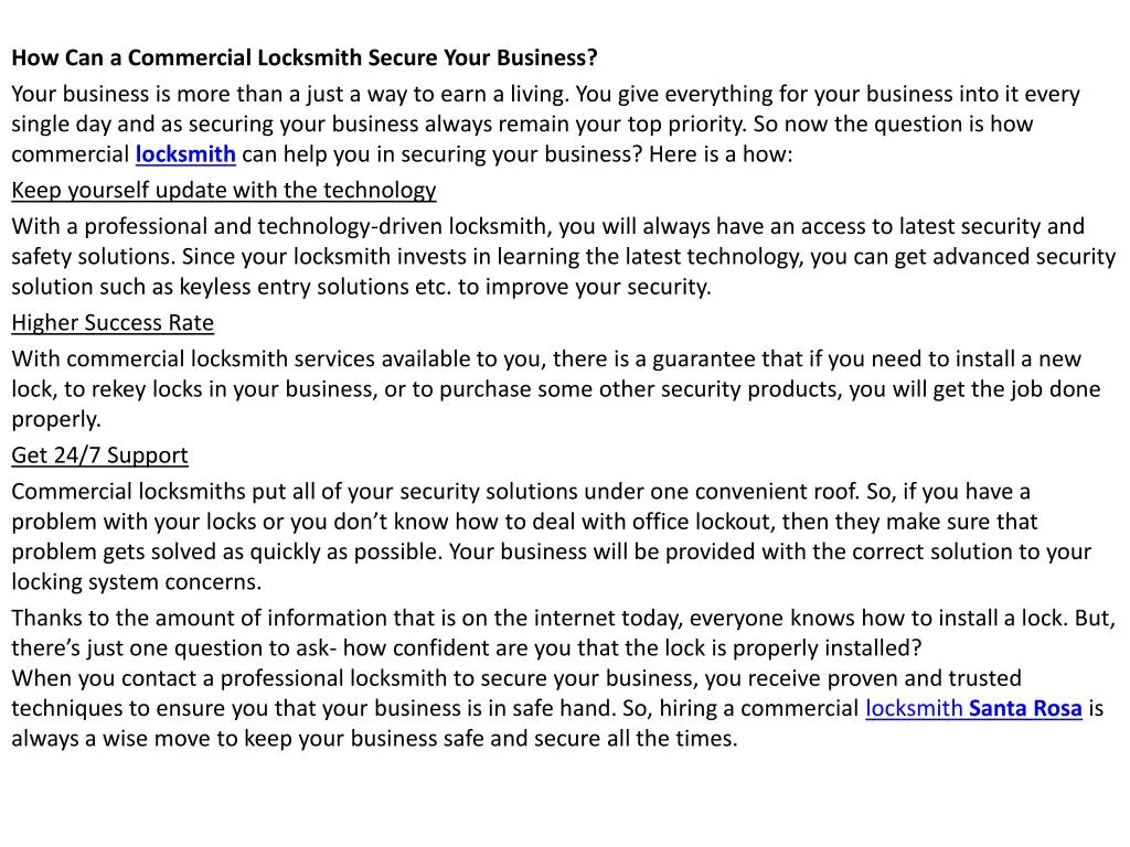 how can a commercial locksmith secure your