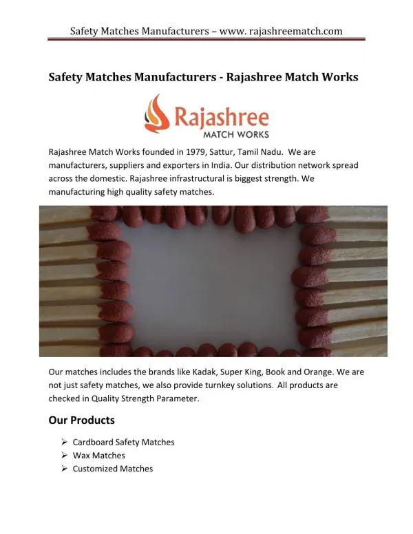 Safety Matches Manufacturers