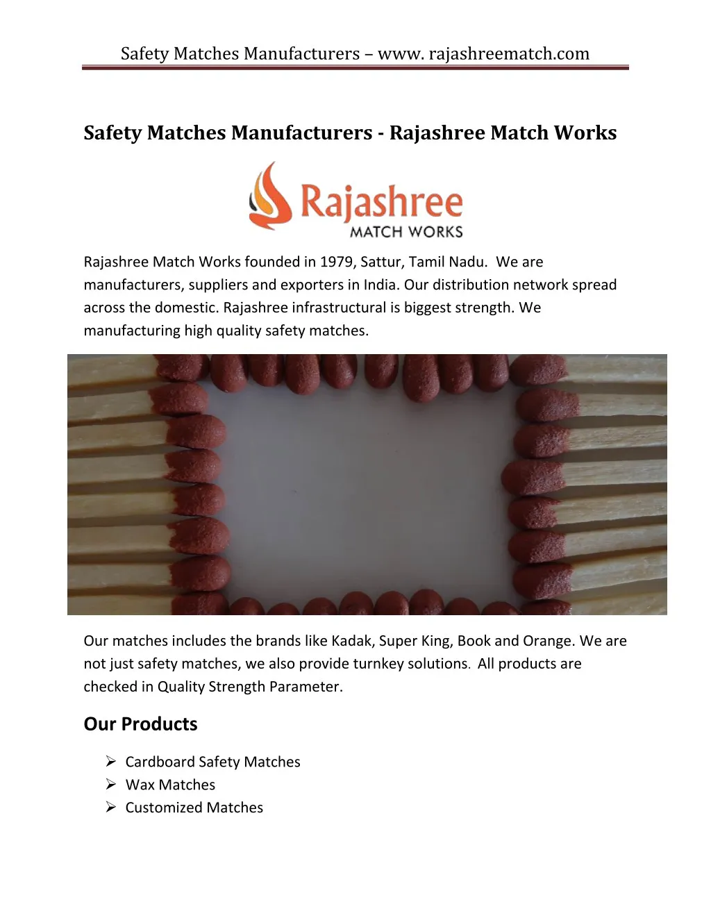 safety matches manufacturers www rajashreematch