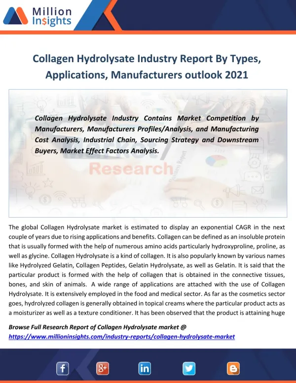 Collagen Hydrolysate Market Trader & Distributor Analysis Forecast 2021