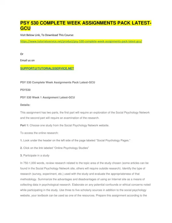 psy 530 complete week assignments pack latest gcu