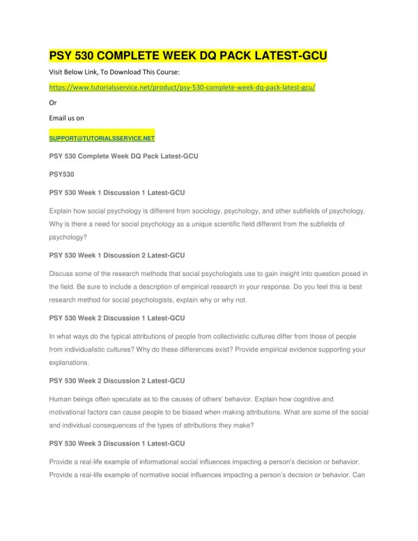 psy 530 complete week dq pack latest gcu