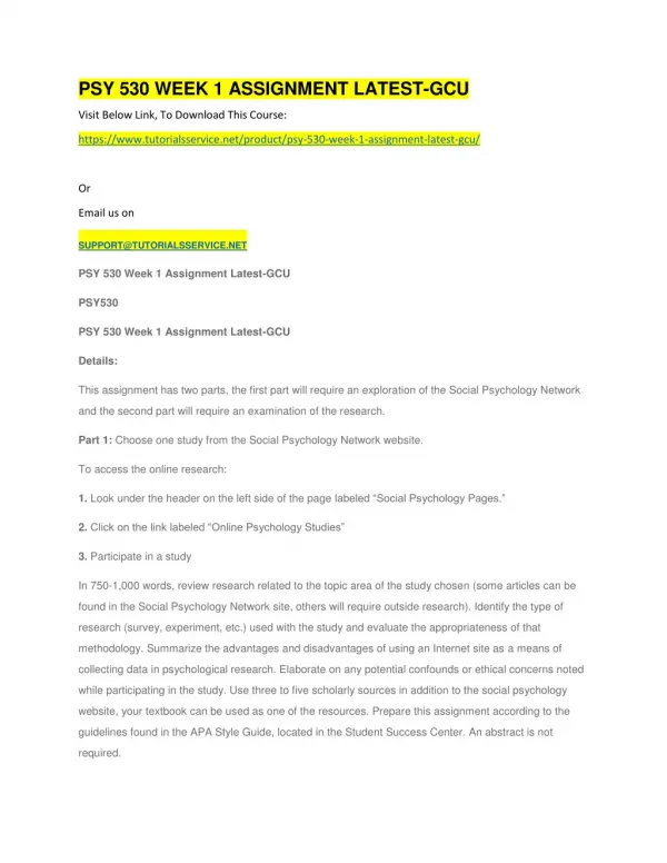 psy 530 week 1 assignment latest gcu