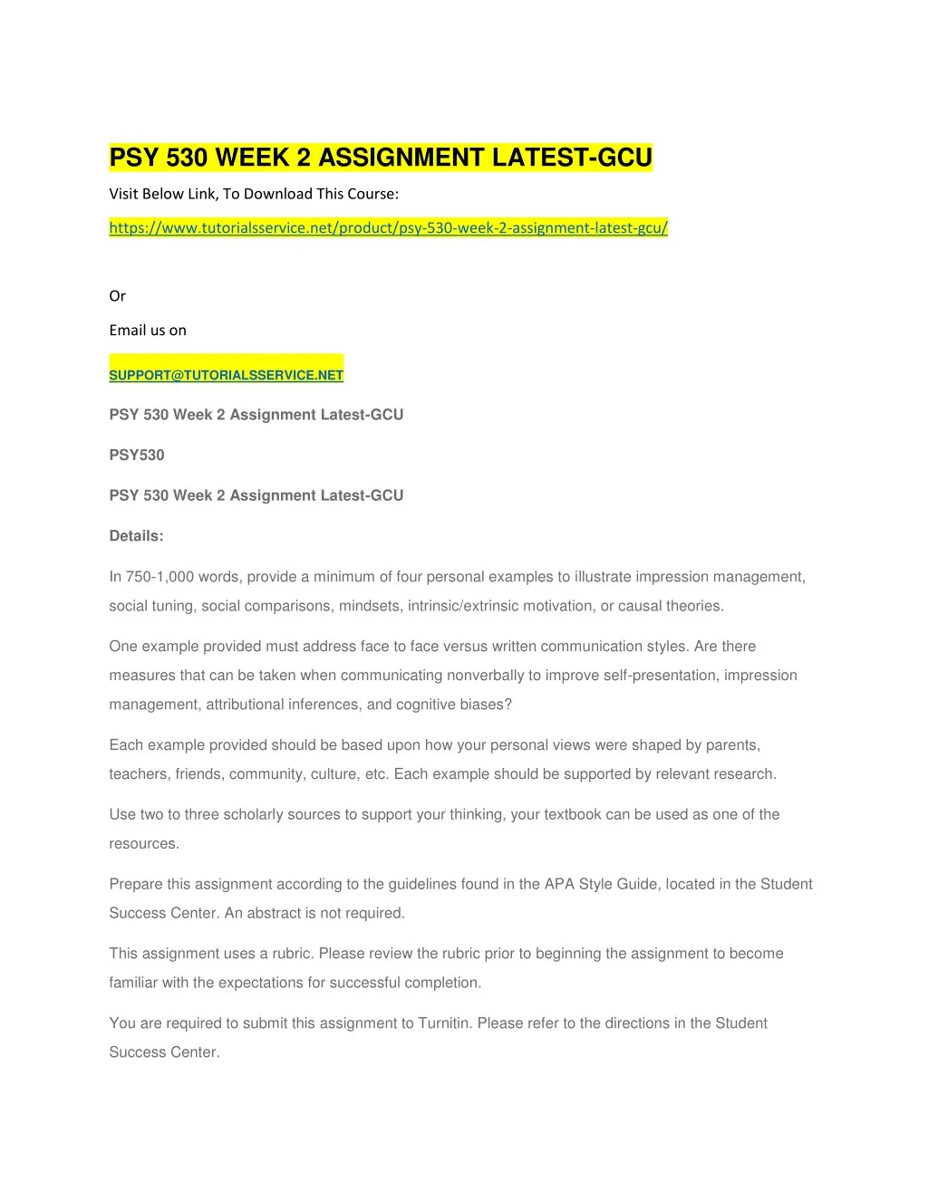 psy 530 week 2 assignment latest gcu