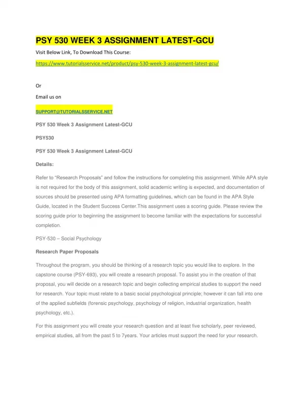 psy 530 week 3 assignment latest gcu