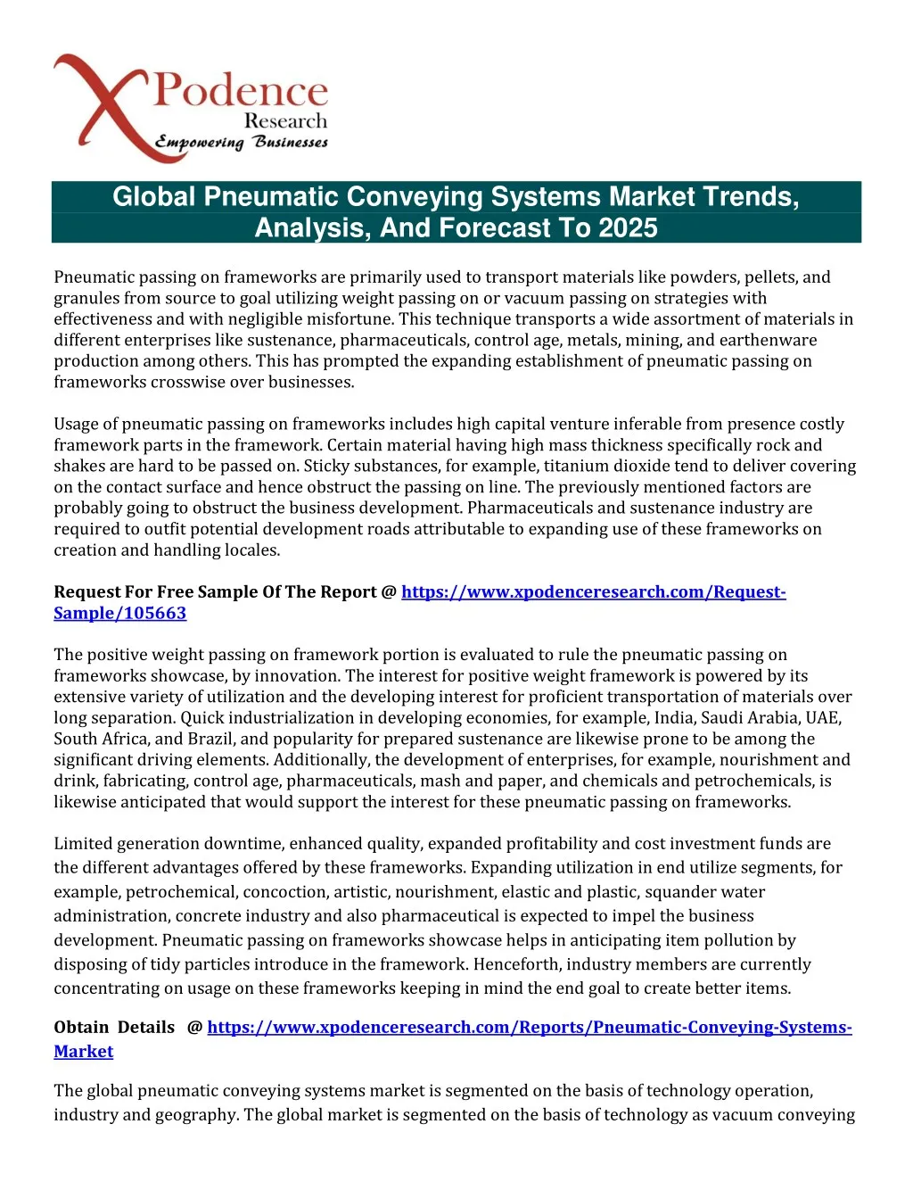 global pneumatic conveying systems market trends