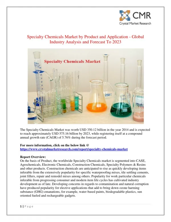 Specialty Chemicals Market- Global Industry Analysis and Forecast 2014-2023