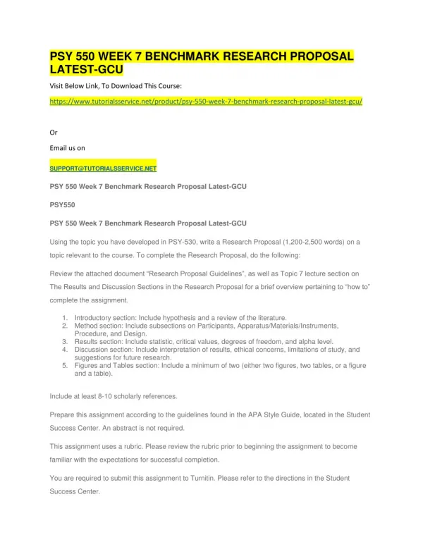 psy 550 week 7 benchmark research proposal latest