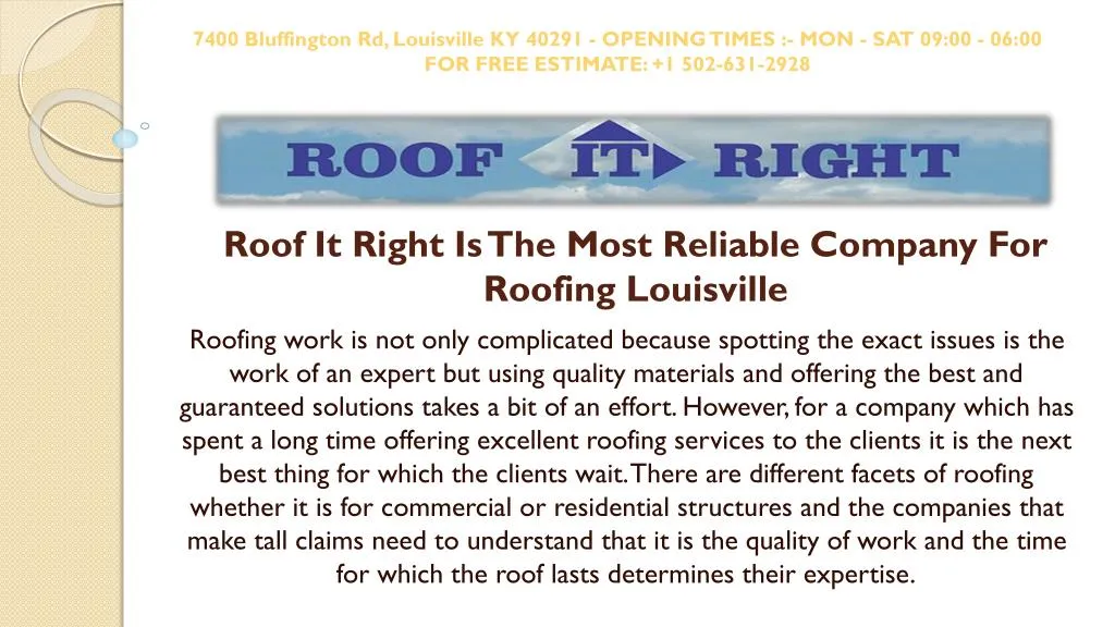 roof it right is the most reliable company for roofing louisville