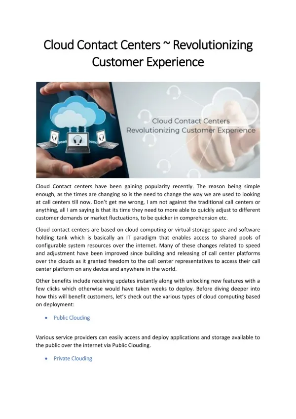 Cloud Contact Centers ~ Revolutionizing Customer Experience