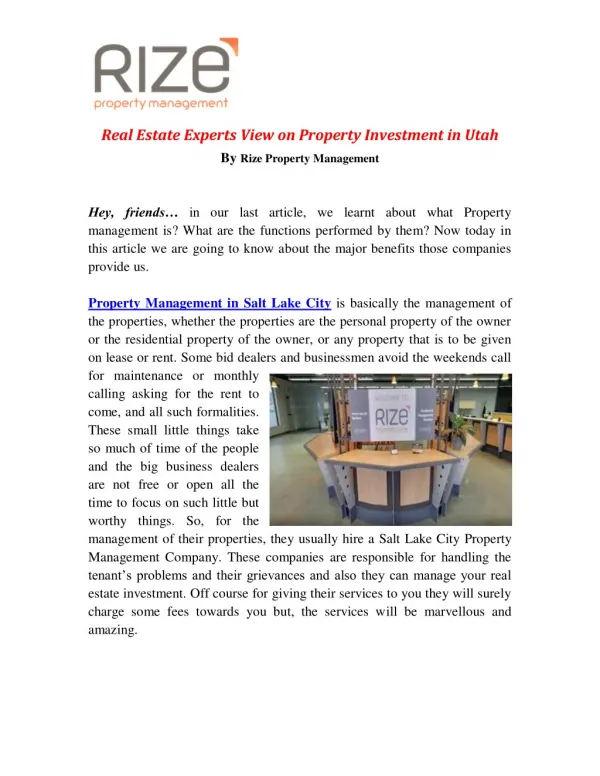 Real Estate Experts View on Property Investment in Utah