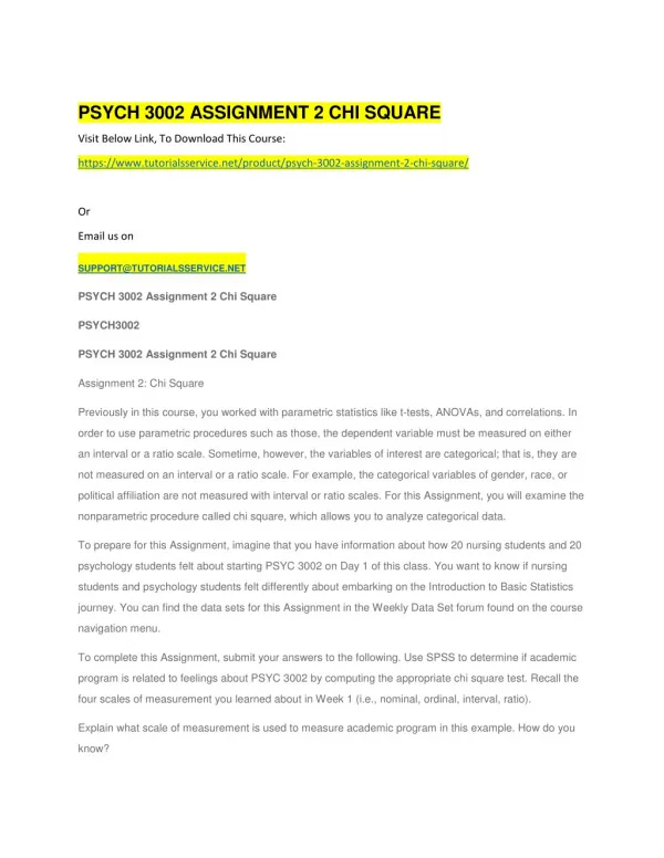 psych 3002 assignment 2 chi square