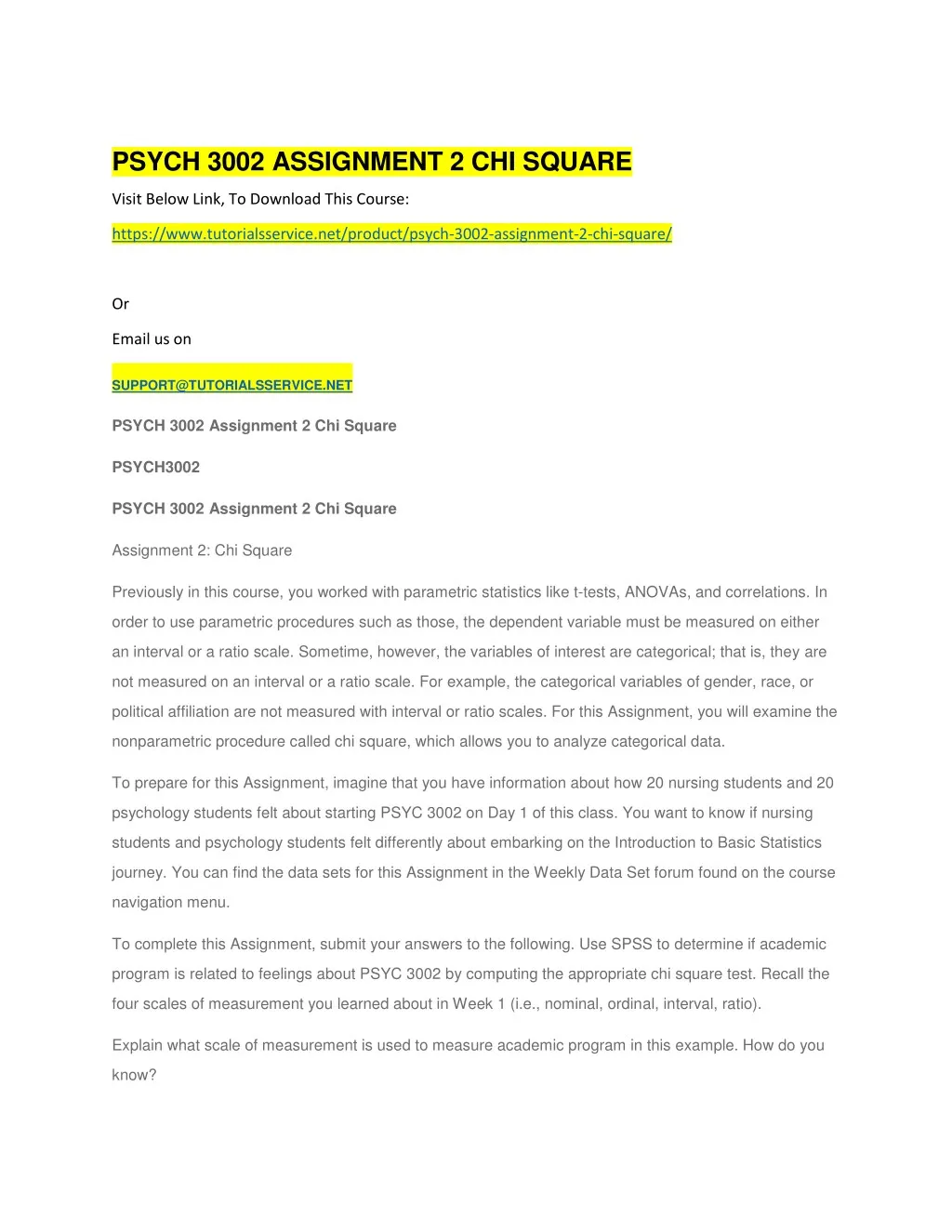 psych 3002 assignment 2 chi square