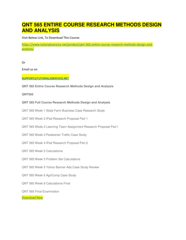 qnt 565 entire course research methods design