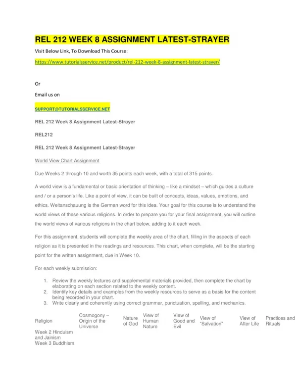rel 212 week 8 assignment latest strayer