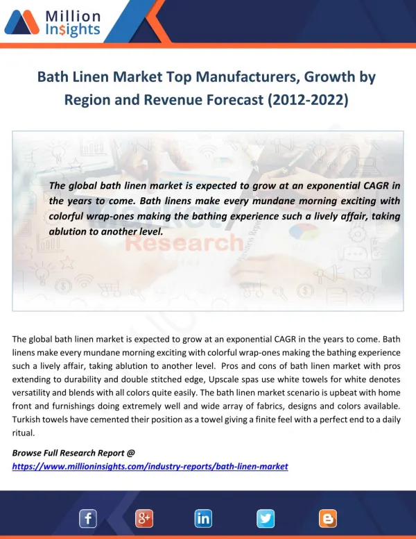 Bath Linen Market Top Manufacturers Forecast (2012-2022)