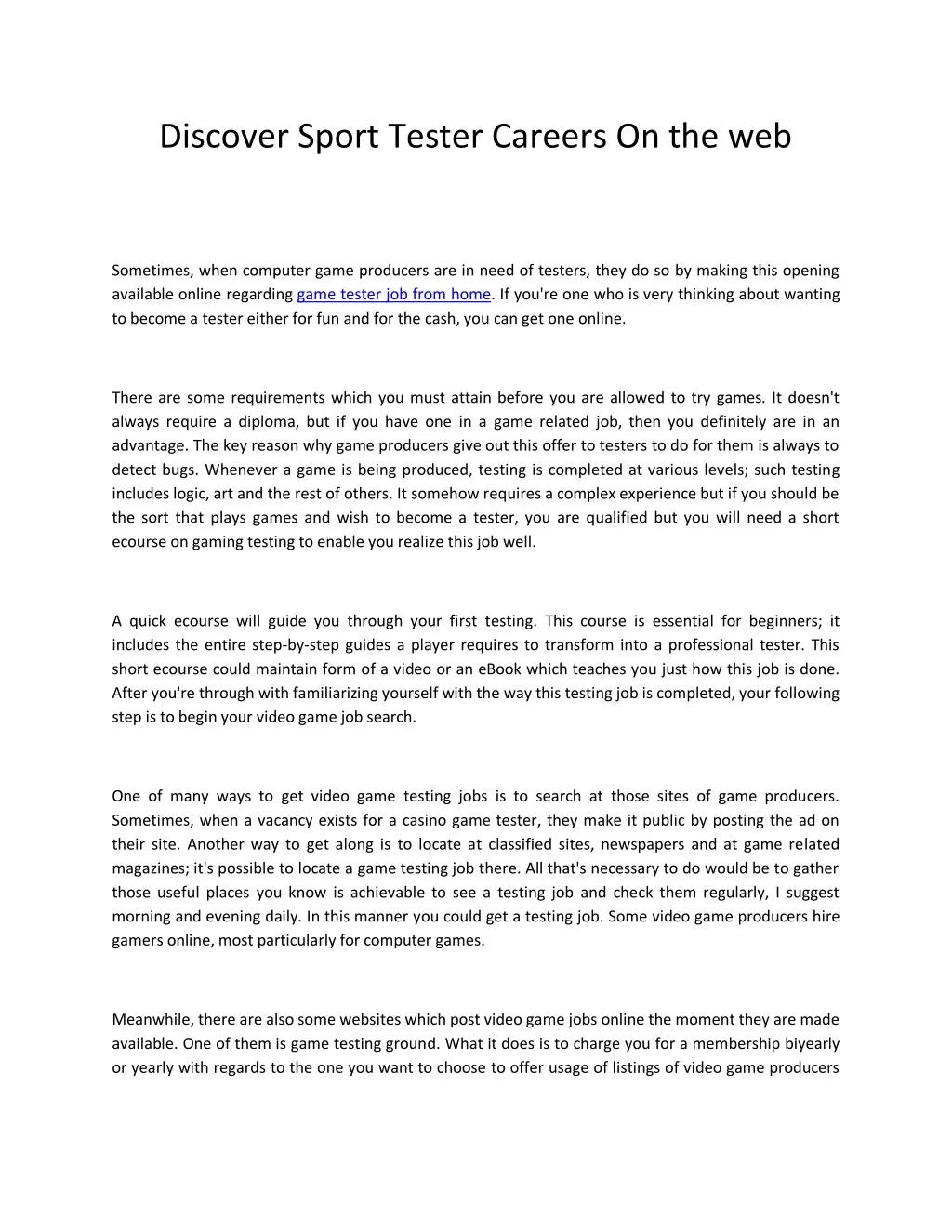 discover sport tester careers on the web