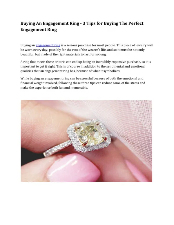 Buying An Engagement Ring - 3 Tips for Buying The Perfect Engagement Ring